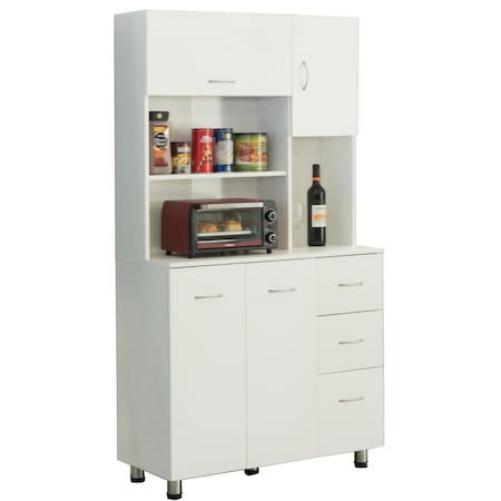 Basicwise Kitchen Pantry Storage Cabinetwith Doors and Shelves, White QI003729L